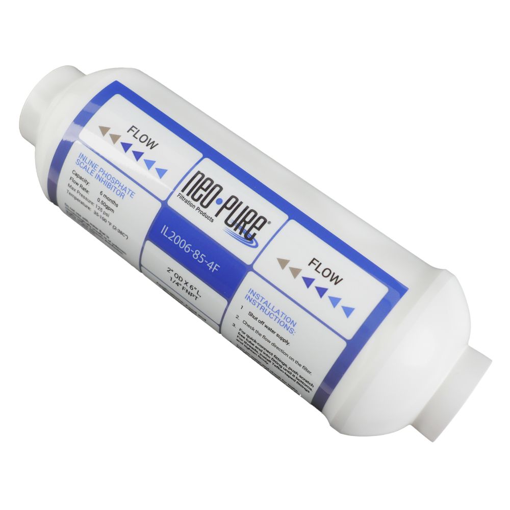 Neo-Pure Inline 2x6 Phosphate Scale Inhibitor with Sediment Pad, 1/4 FNPT Filter