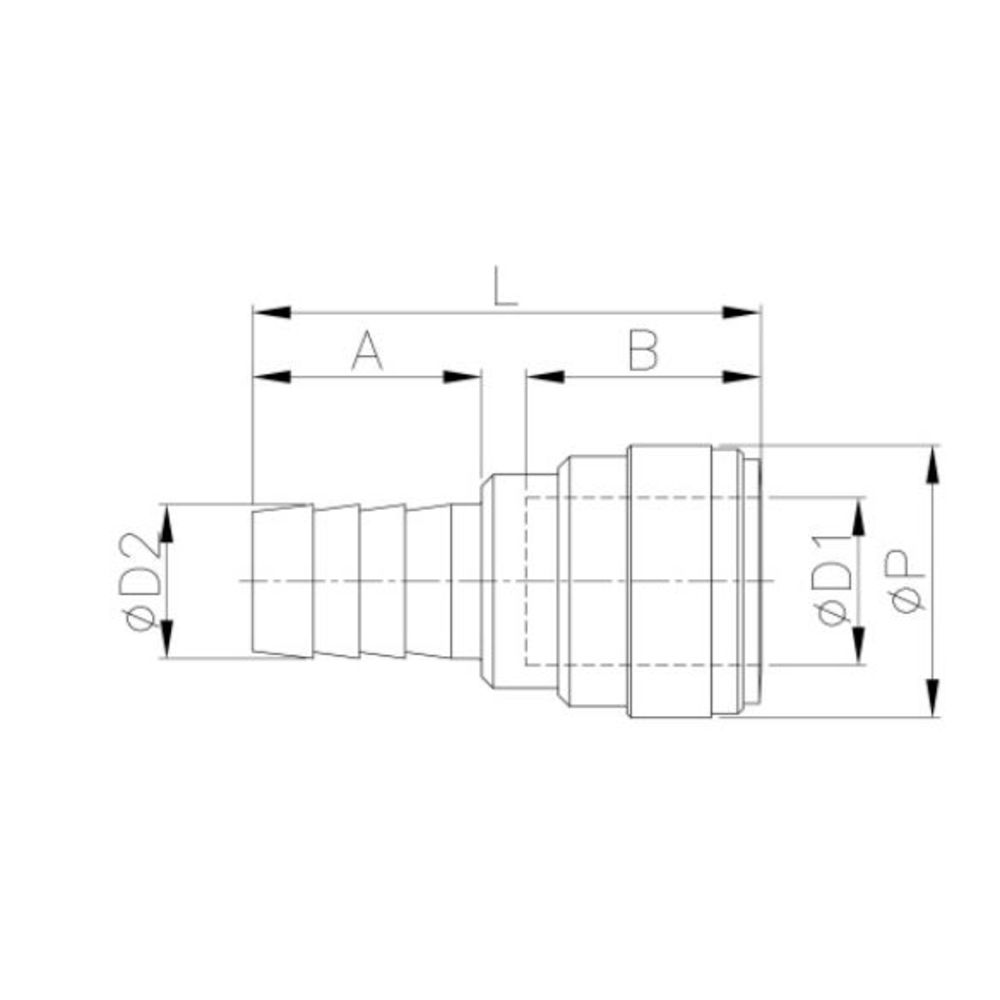 NeoFit - Acetal Black Barb Connector 22mm Tube x 1/2" barb