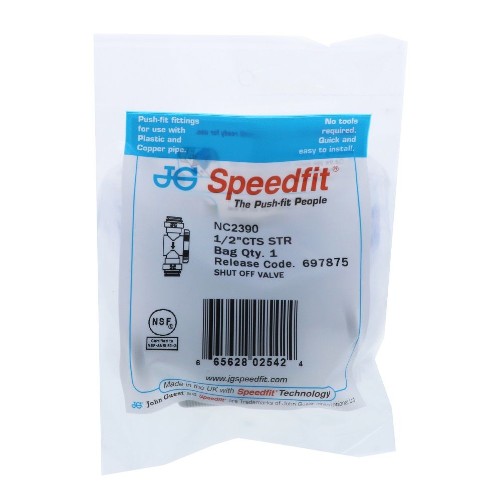 John Guest NC2390 John Guest Straight Shut-Off Valve - 1/2 CTS
