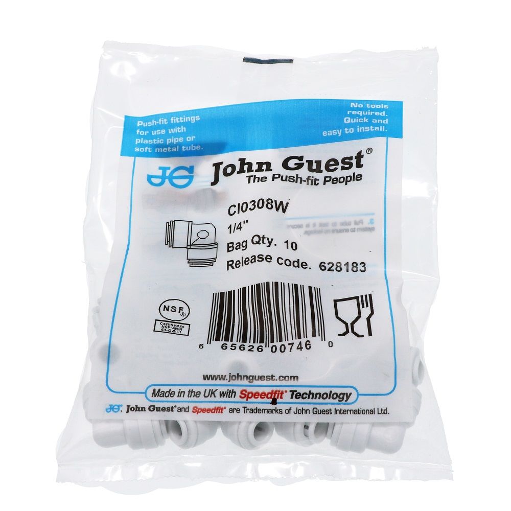 John Guest Union Elbow White Acetal - 1/4