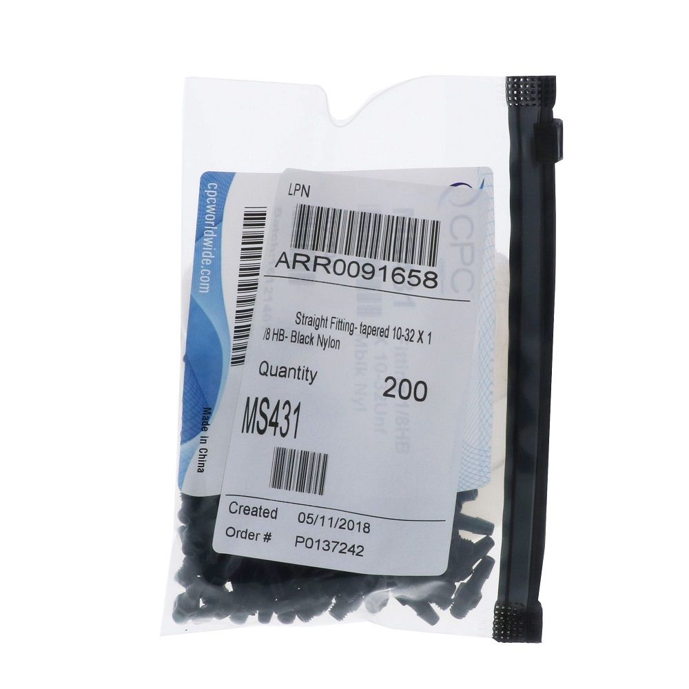 FitQuik Nylon Thread to Tube Straight Fitting - 10-32 UNF to 1/8 Hose Barb - Black