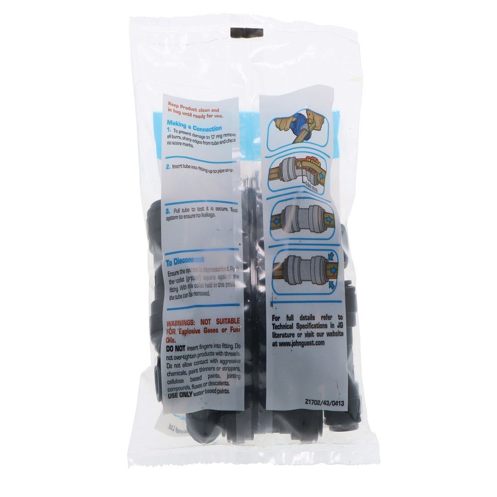 John Guest Union Tee Black Polypropylene - 3/8