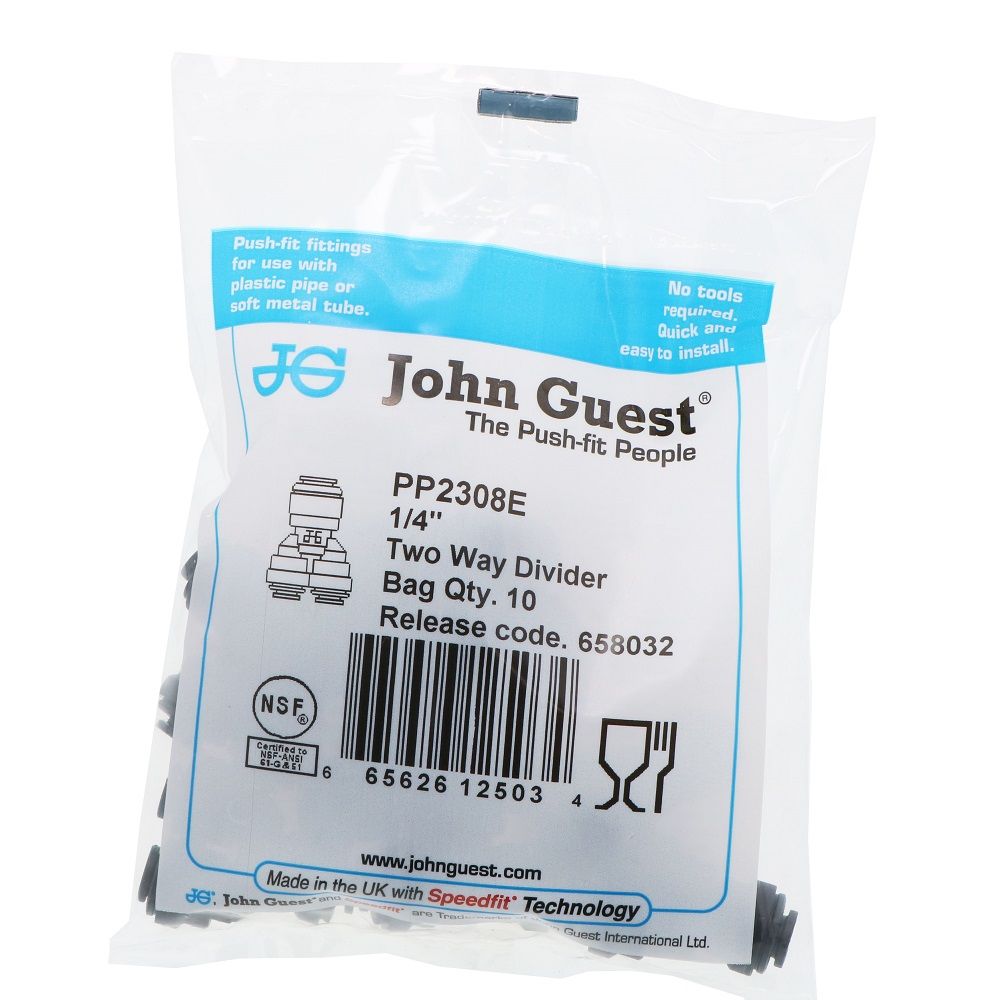 John Guest Two Way Divider Black Polypropylene - 1/4