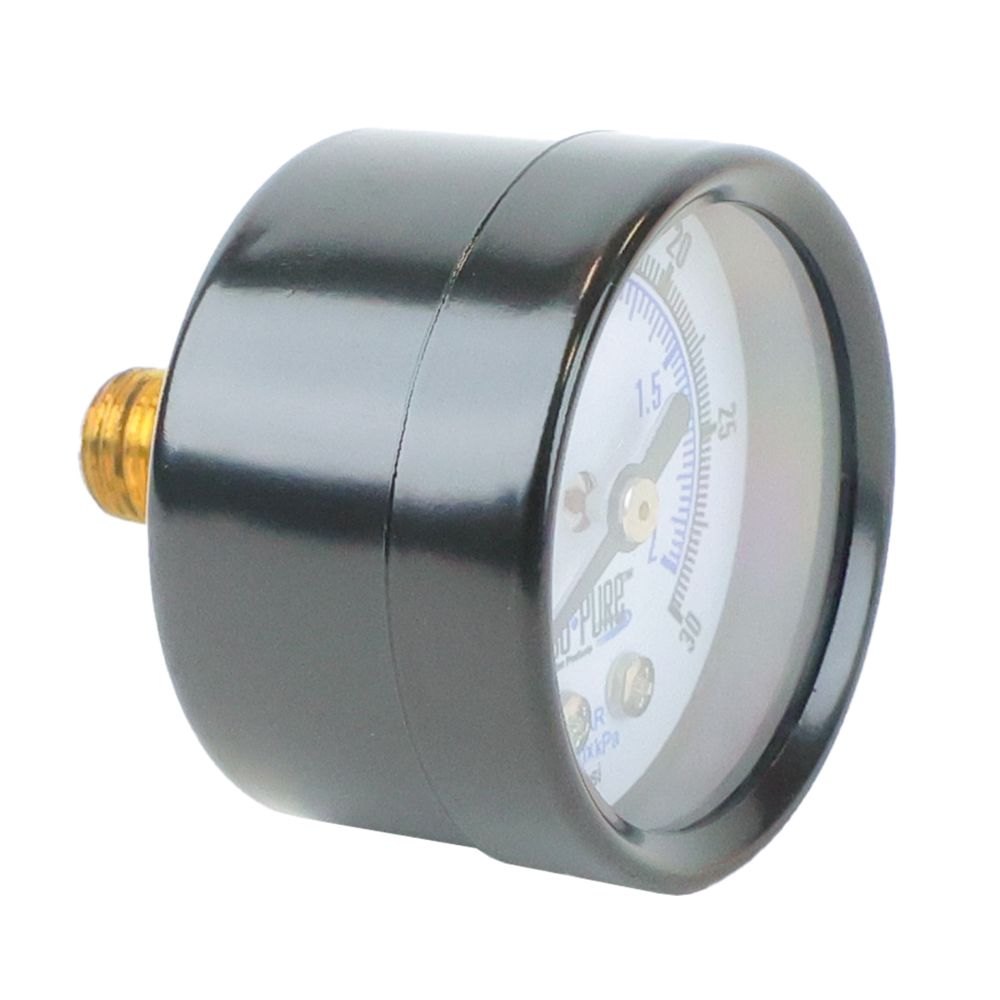 Water Pressure Gauge 30 PSI, 1/8" MPT, 1.5" Glass Dial, Center Mount, Chrome Plated Case