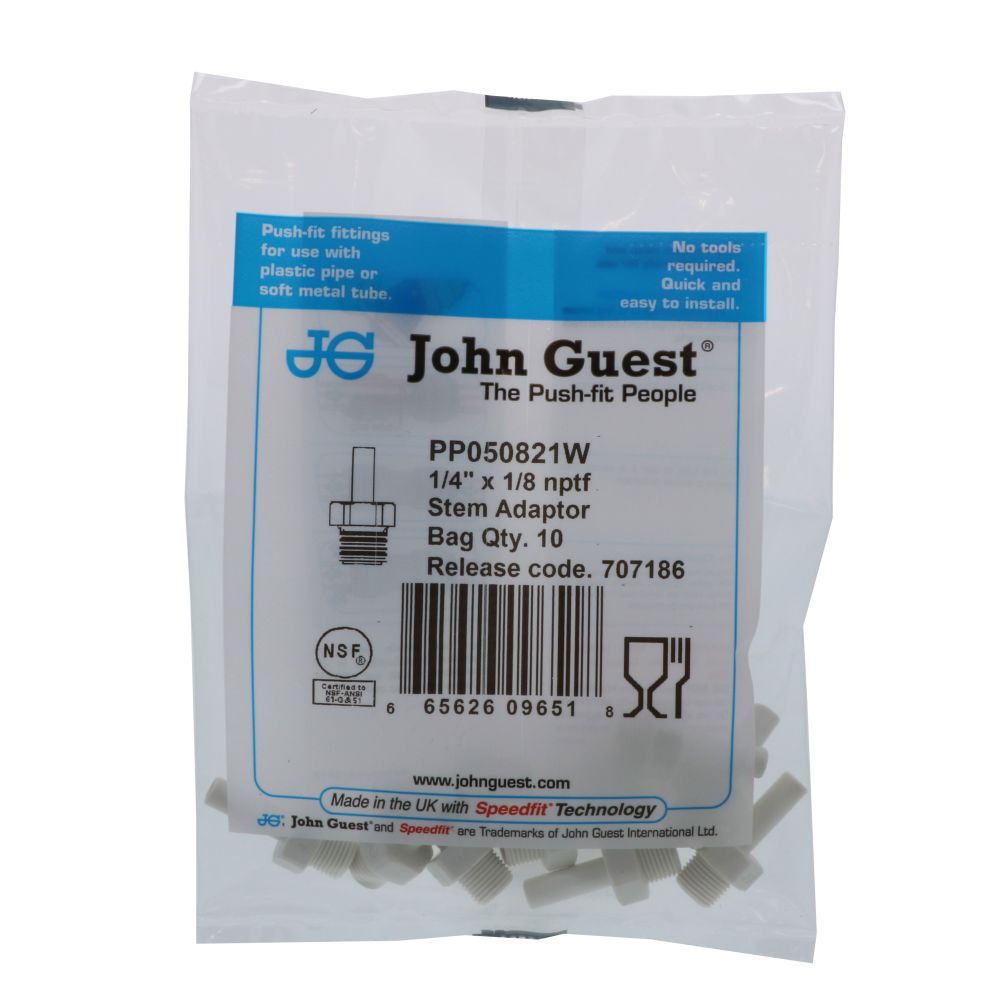 John Guest Stem Adapter Polypro - 1/4 x 1/8 NPTF