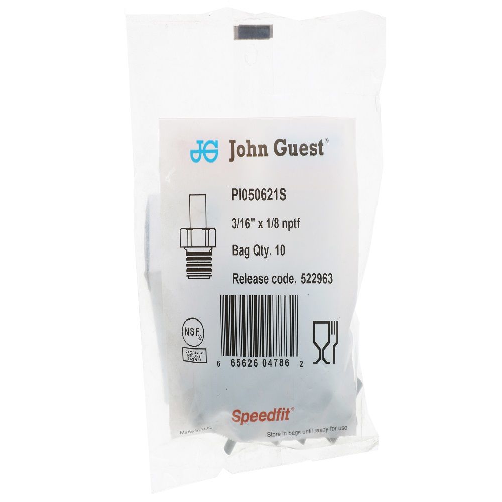 John Guest Stem Adapter NPTF - 3/16 x 1/8 NPTF