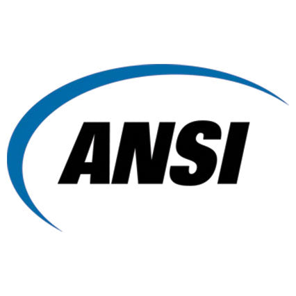 ANSI logo with a blue arc on a white background