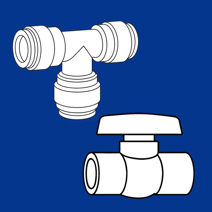 Fitting and valve on a blue background