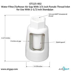 Standpipe Airgap - 1.5" PVC 40 / ABS,  3/4" FPT G15
