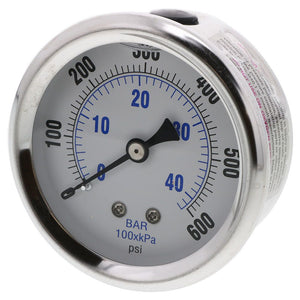 Water Pressure Gauge 600 PSI, 1/4" MPT, 2.5" Plastic Dial, Center Mount, SS  Case