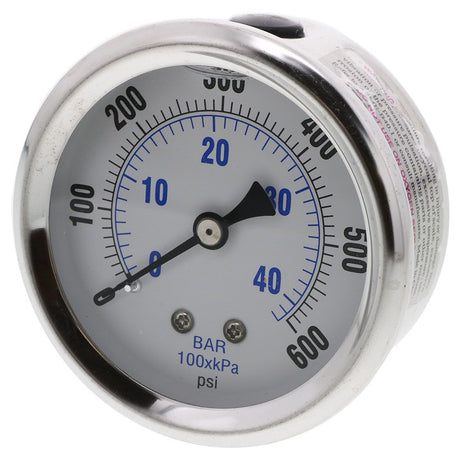 Water Pressure Gauge 600 PSI, 1/4" MPT, 2.5" Plastic Dial, Center Mount, SS  Case
