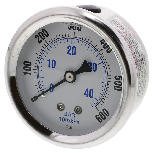 Water Pressure Gauge 600 PSI, 1/4" MPT, 2.5" Plastic Dial, Center Mount, SS  Case