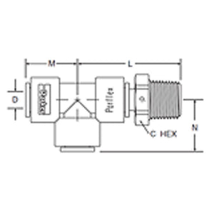 Kynar PVDF Male Run Swivel Tee - 3/8 x 1/4 NPTF