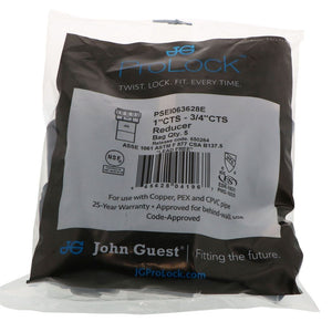John Guest ProLock Black Reducer -1 CTS Stem x 3/4 CTS