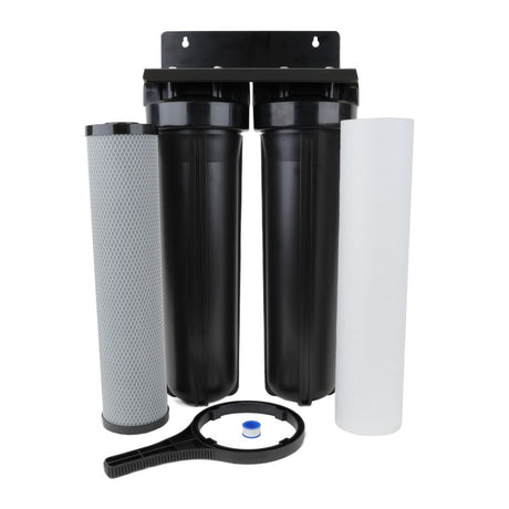 Whole House Water Filter System, 4.5" x 20" Twin Series Filtration Universal Housing - 1” RPT Port