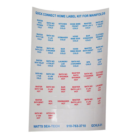 Watts AquaLock/SeaTech - Label Kit - Labels for Home