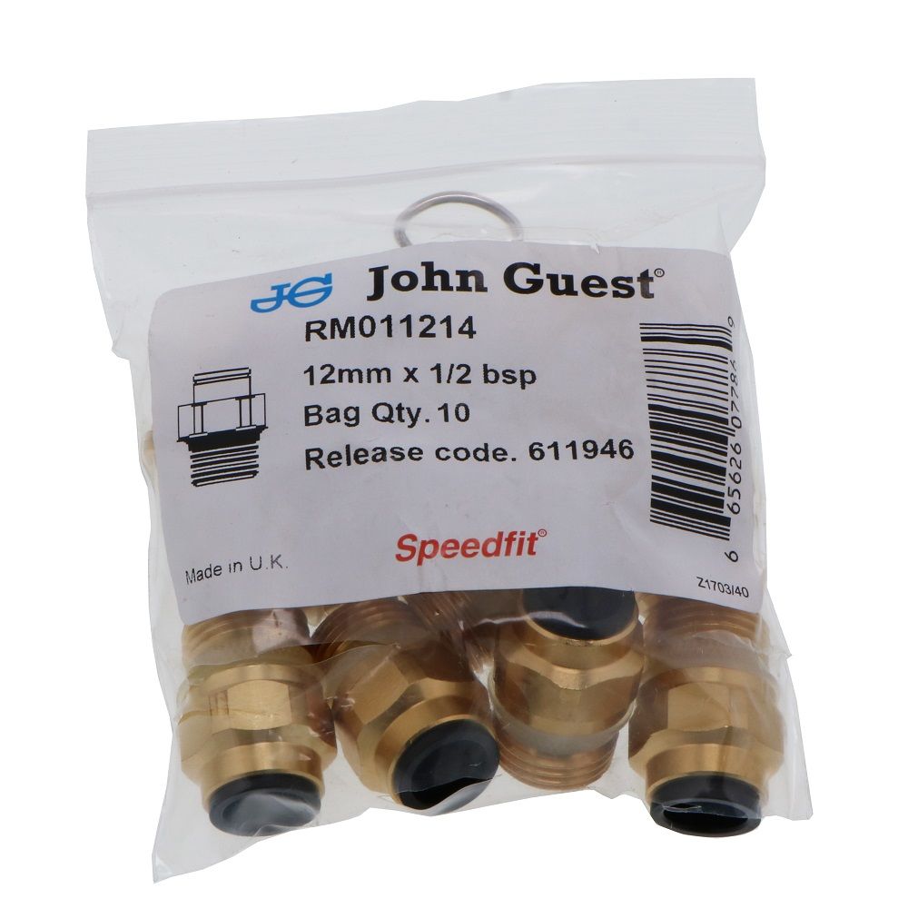 John Guest Male Straight Adaptor - 12mm x 1/2" BSP