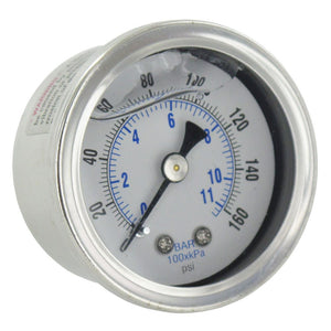 Water Pressure Gauge 160 PSI, 1/8" MPT, 1.5" Plastic Dial, Center Mount, SS Case