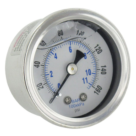 Water Pressure Gauge 160 PSI, 1/8" MPT, 1.5" Plastic Dial, Center Mount, SS Case