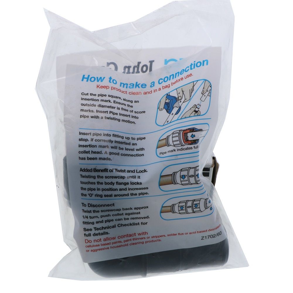 John Guest Black Plug-In Elbow - 1 CTS x 1 Stem