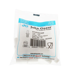 John Guest Stem Polypro Tube to Hose Stem Connector - 1/2 OD Stem x 1/2 ID Barb