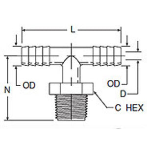 Barb Tee x Male Branch - 3/8 ID x 3/8 MNPT