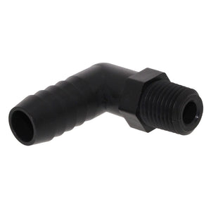 Male Elbow Barb x Male NPT - 1/2" HB x 3/8" MNPT - Black Polypropylene