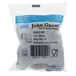 John Guest Union Elbow Black Polypropylene  - 1/2