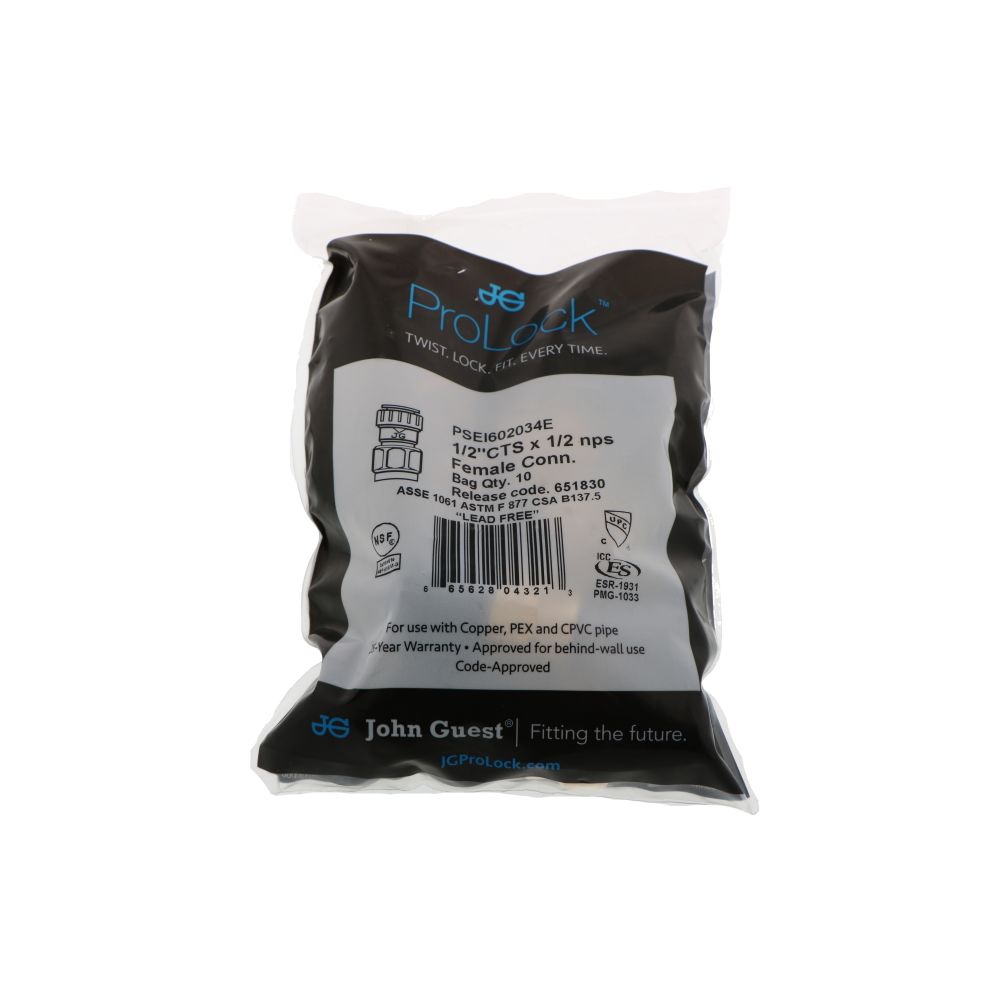 John Guest ProLock Female Connector NPS - 1/2 CTS x 1/2 NPS