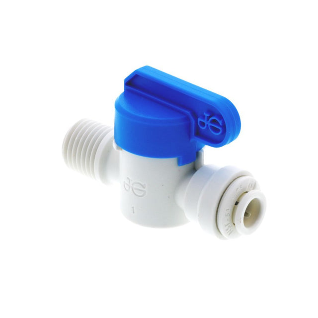 John Guest Shut-Off Valve Polypro Male NPTF - 1/4 Tube x 1/4 Male NPTF 