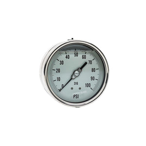 Water Pressure Gauge 100 PSI, 1/4" MPT, 4" Dial, Lower Back Mount, All SS