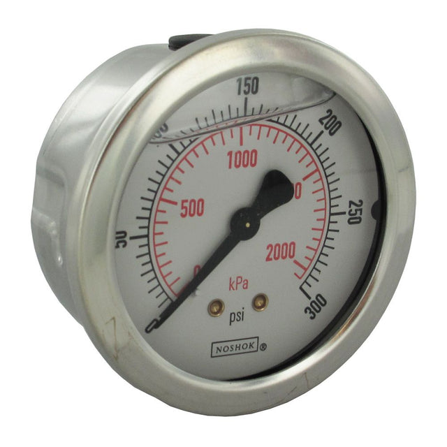 NOSHOK Center Mount 2.5" Water Pressure Gauge 0-300 PSI, SS, 1/4" NPT