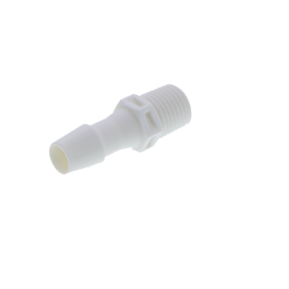 FitQuik Nylon Thread to Tube Straight Fitting - 1/4 NPT to 3/8 Hose Barb - White