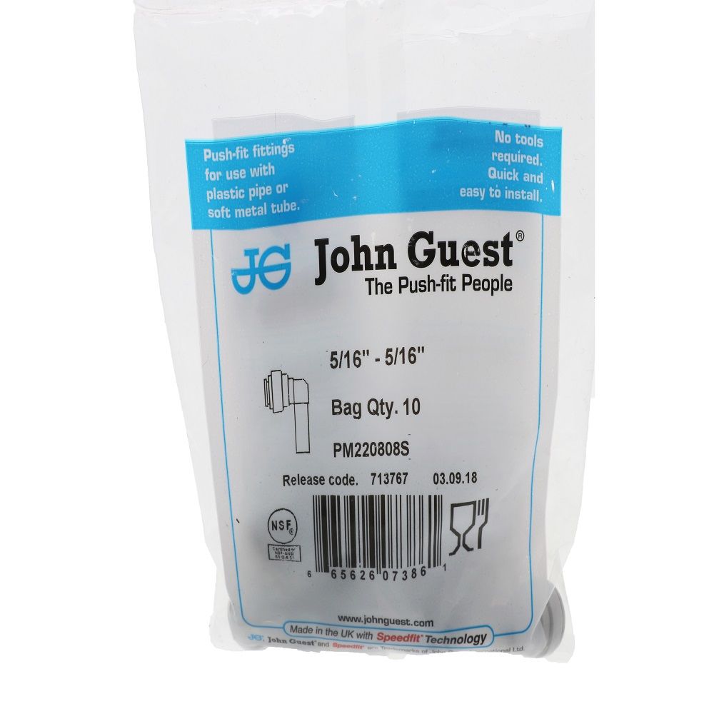 John Guest Stem Elbow Connector - 5/16 Stem x 5/16 Tube