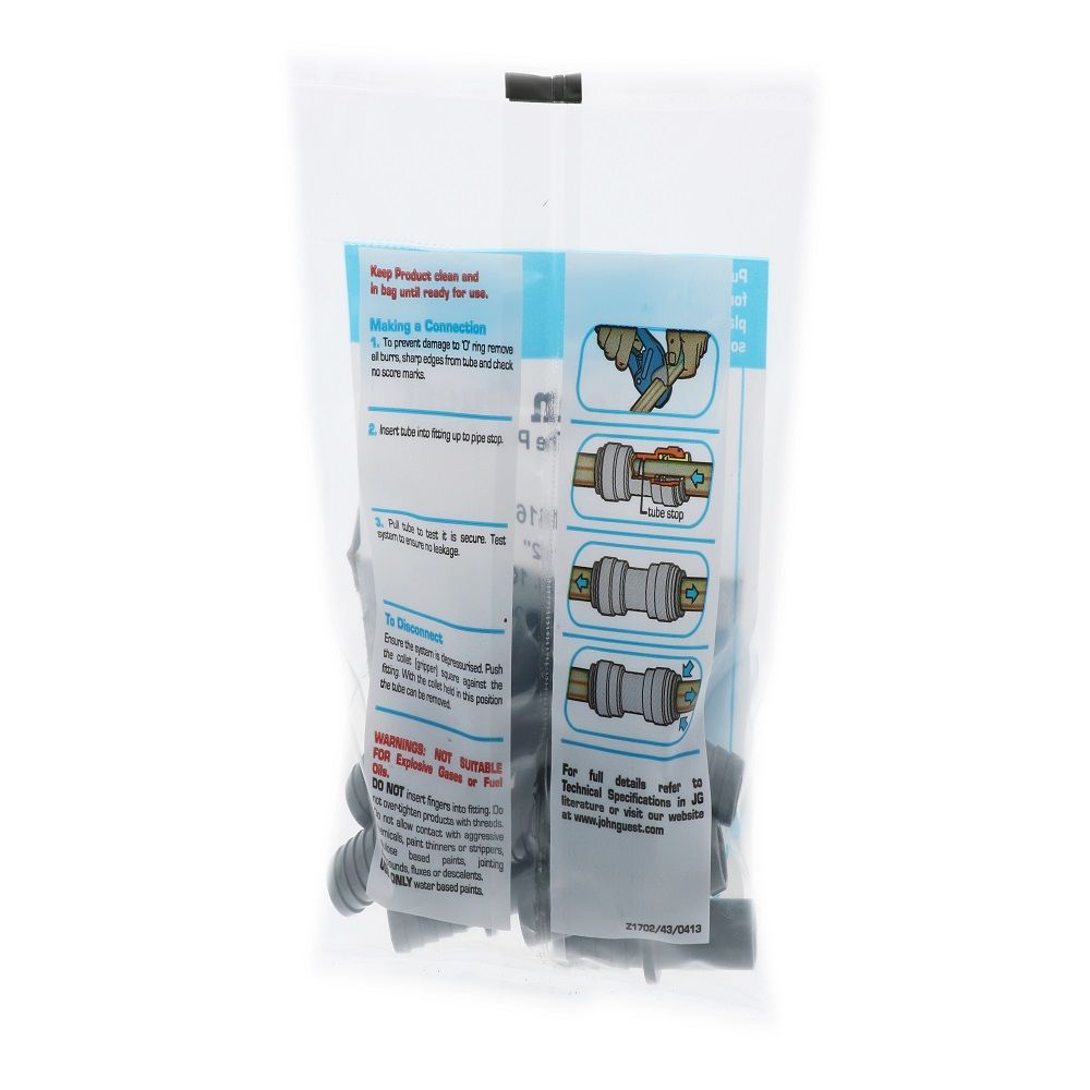 John Guest Stem Barb Connector  - 1/2 OD Stem x 1/2 ID Barb