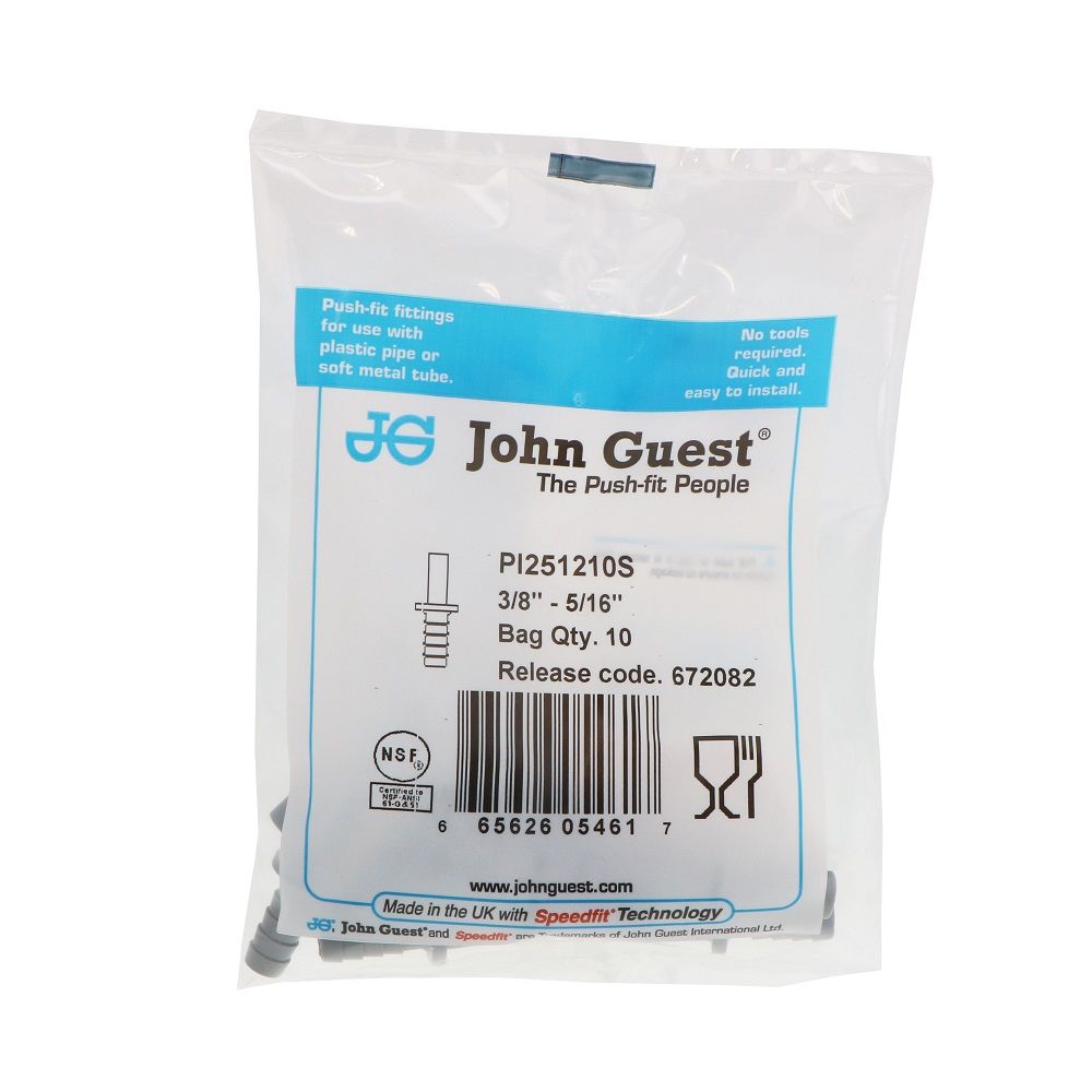 John Guest Stem Barb Connector  - 3/8 OD Stem x 5/16 ID Barb