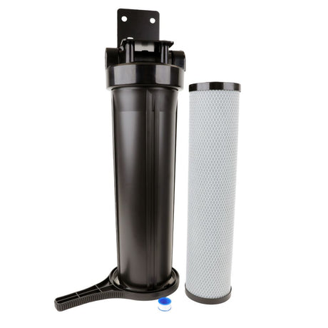 Whole House Water Filter System, 4.5" x 20" Twin Filtration Universal Housing [Black] 1” RPT Port