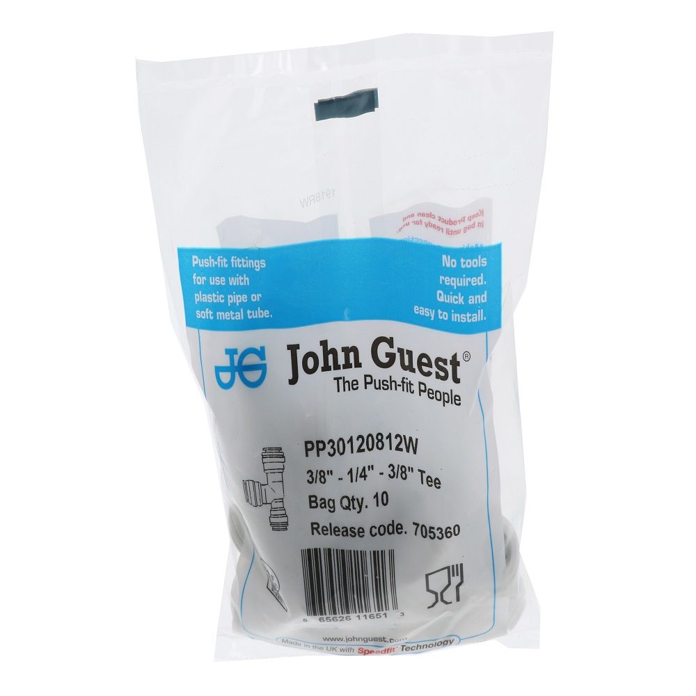 John Guest Reducing Tee Polypro - 3/8 x 1/4 Run x 3/8