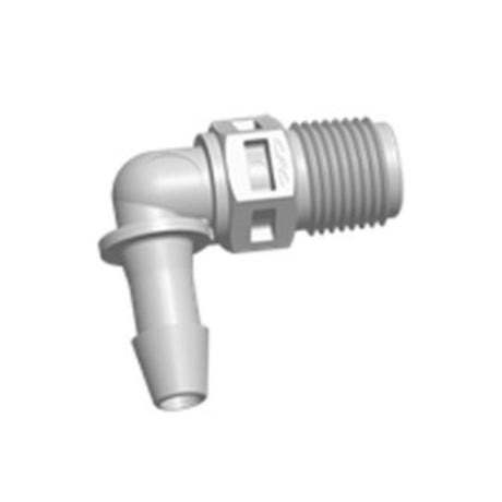 FitQuik PVDF [Kynar] Thread to Tube Elbow Fitting - 1/8 NPT to 3/16 ID Barb