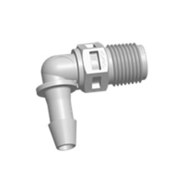FitQuik PVDF [Kynar] Thread to Tube Elbow Fitting - 1/8 NPT to 3/16 ID Barb