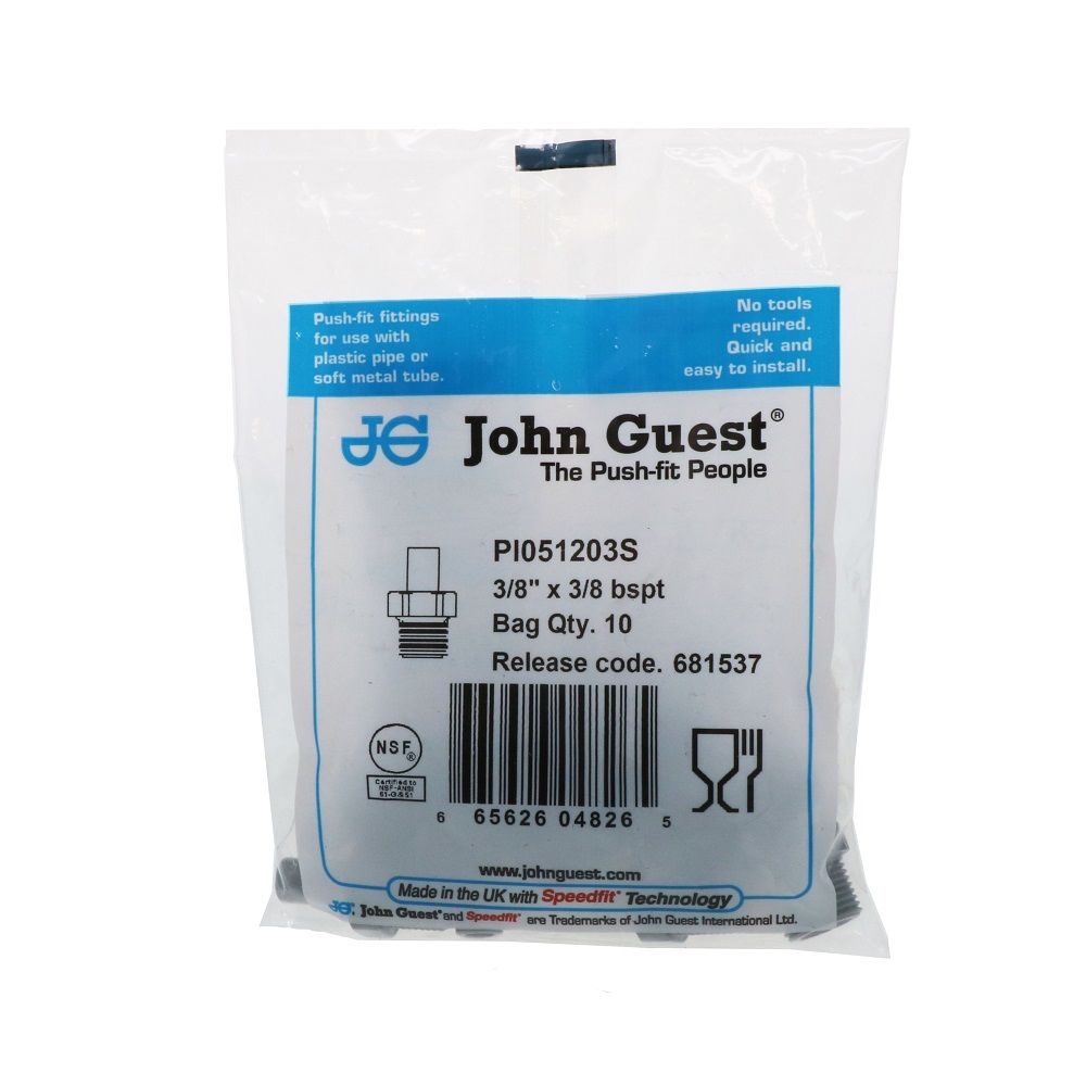 John Guest Stem Adapter BSPT - 3/8 x 3/8  BSPT