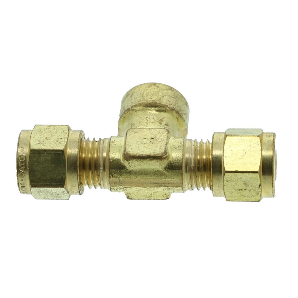 Brass Compression Female Branch Tee - 1/4 compression x 1/4 compression x 1/8 FPT