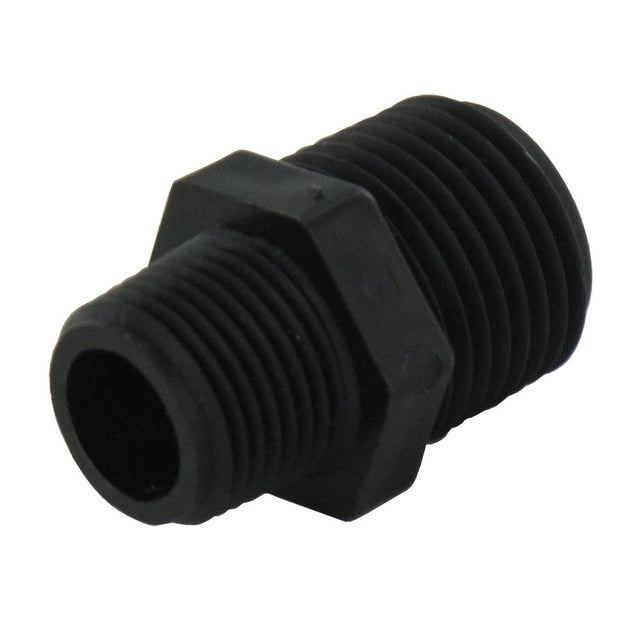 Nipple Hex - 1/2 x 3/8 MPT Black Polypropylene