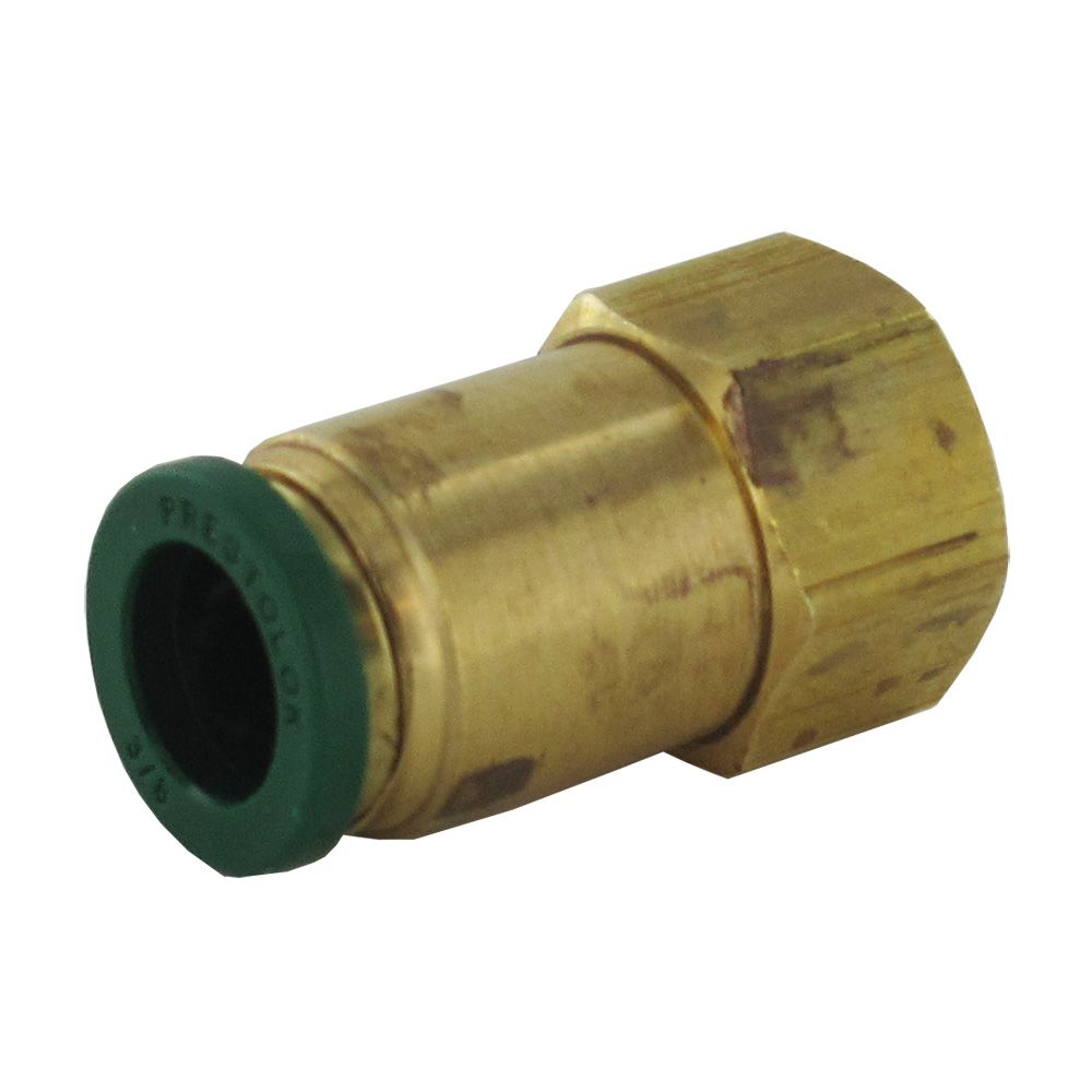 Parker Prestolok Lead-Free Brass Fitting Female Flare - 3/8 QC x 1/4 FFL - Tarnished Condition