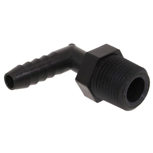 Male Elbow Barb x Male NPT - 1/4" HB x 1/2" MNPT - Black Polypropylene