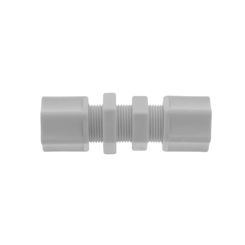 JACO 20-8-P-O Polypropylene Bulkhead Union 1/2 OD Tube x 1/2 OD Tube