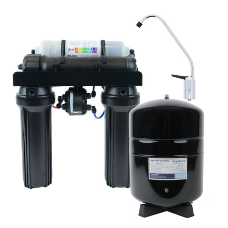 neoPure 4 Stage 75 GPD Residential Full Solution RO System, 0.5µ CTOX, Permeate Pump & AG Faucet CH