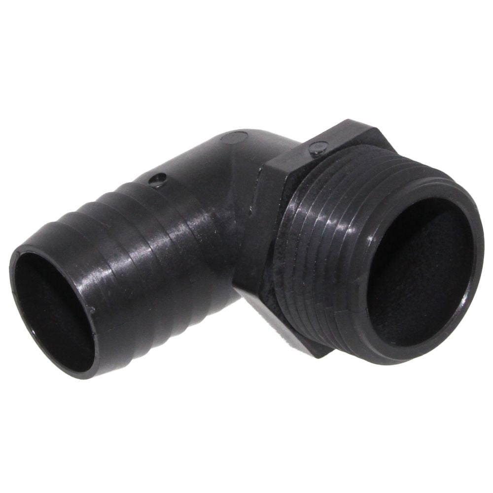 Male Elbow Barb x Male NPT - 1" HB x 1 1/4" MNPT - Black Polypropylene