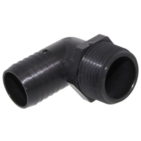 Male Elbow Barb x Male NPT - 1" HB x 1/2" MNPT - Black Polypropylene