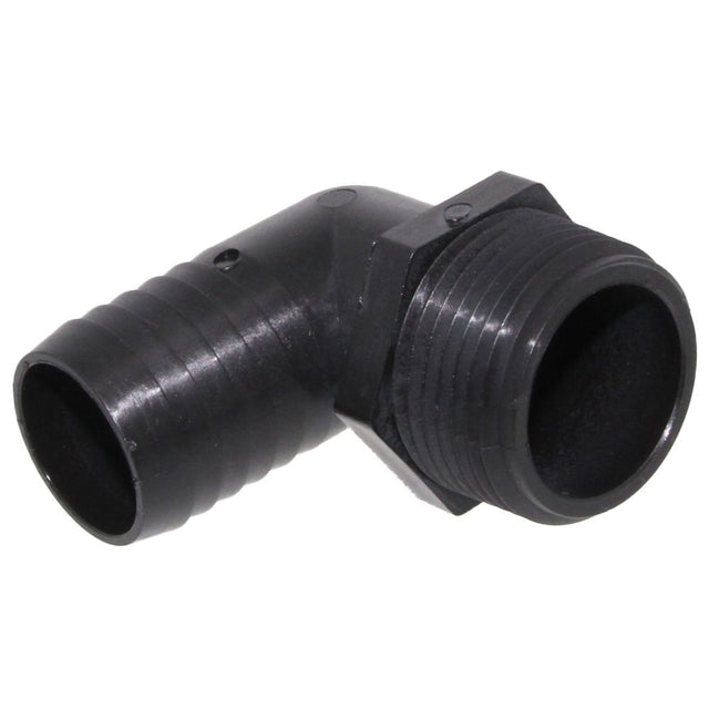 Male Elbow Barb x Male NPT - 1" HB x 1/2" MNPT - Black Polypropylene